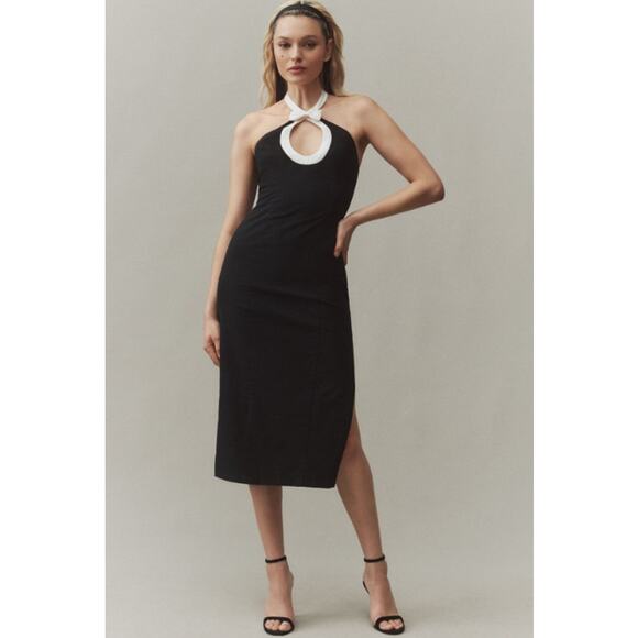 BHLDN Victoria Bow Halter Cutout Midi Dress Open Back Retro Formal Black Tie - Picture 13 of 13